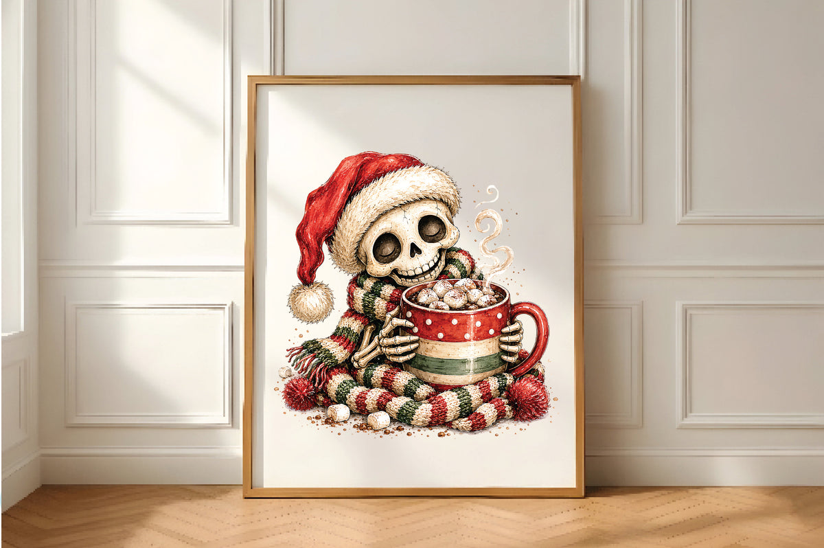 Cute Christmas Skeleton Hot Cocoa PNG