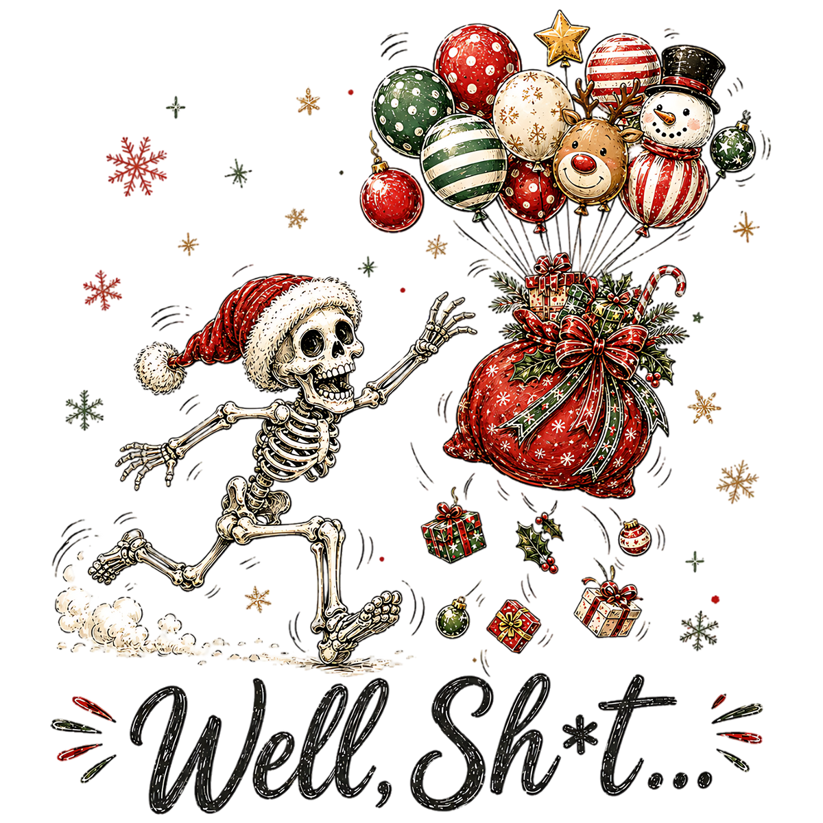 Funny Christmas Skeleton Santa Gift Balloon PNG
