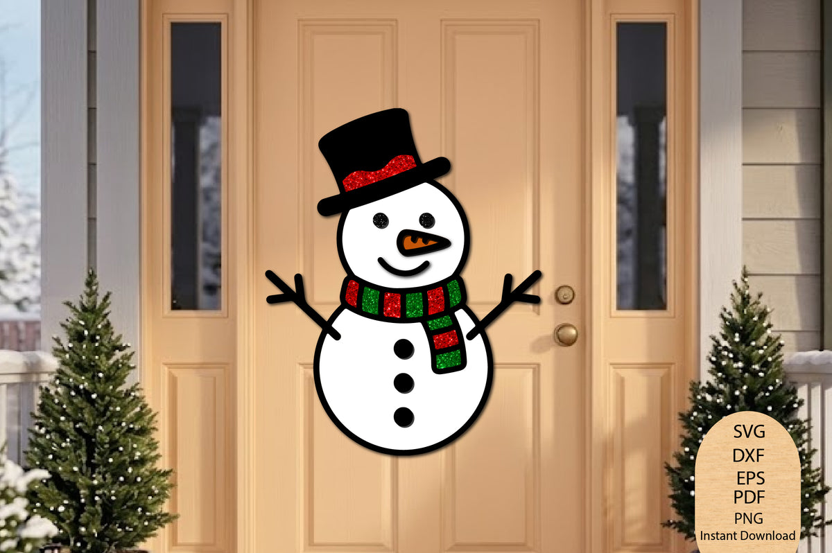 Christmas Snowman Laser Cut SVG, Cute Snowman Door Decor Cut File, Winter Snowman SVG, Christmas Decoration