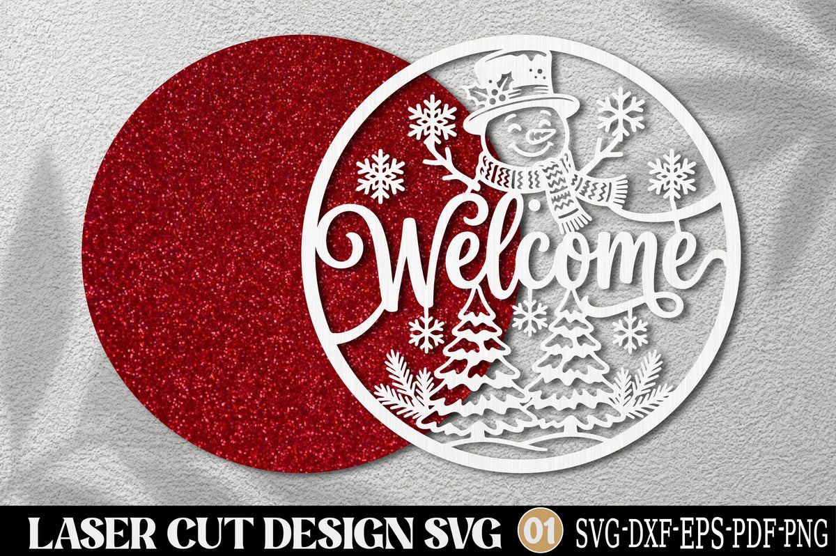 Christmas Snowman Welcome Sign SVG | Winter Welcome Laser Cut Ornament