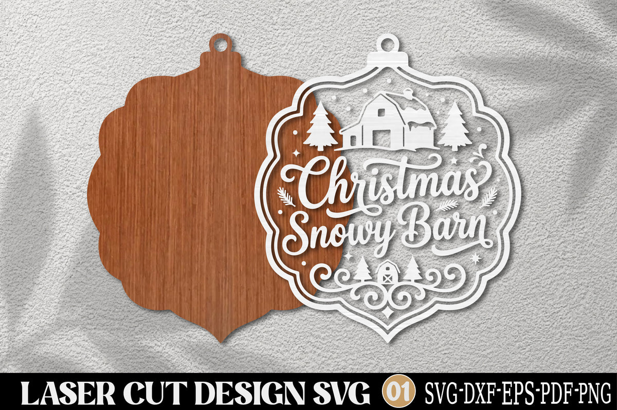 Christmas Snowy Barn Laser Cut SVG | Farmhouse Christmas Ornament Cut File