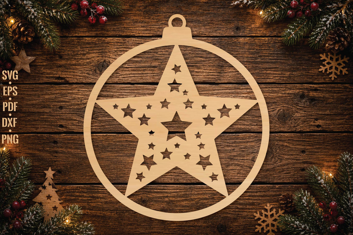 Christmas Star Ornament Laser Cut SVG, Star Christmas Ornament Cut File, Holiday Tree Decoration