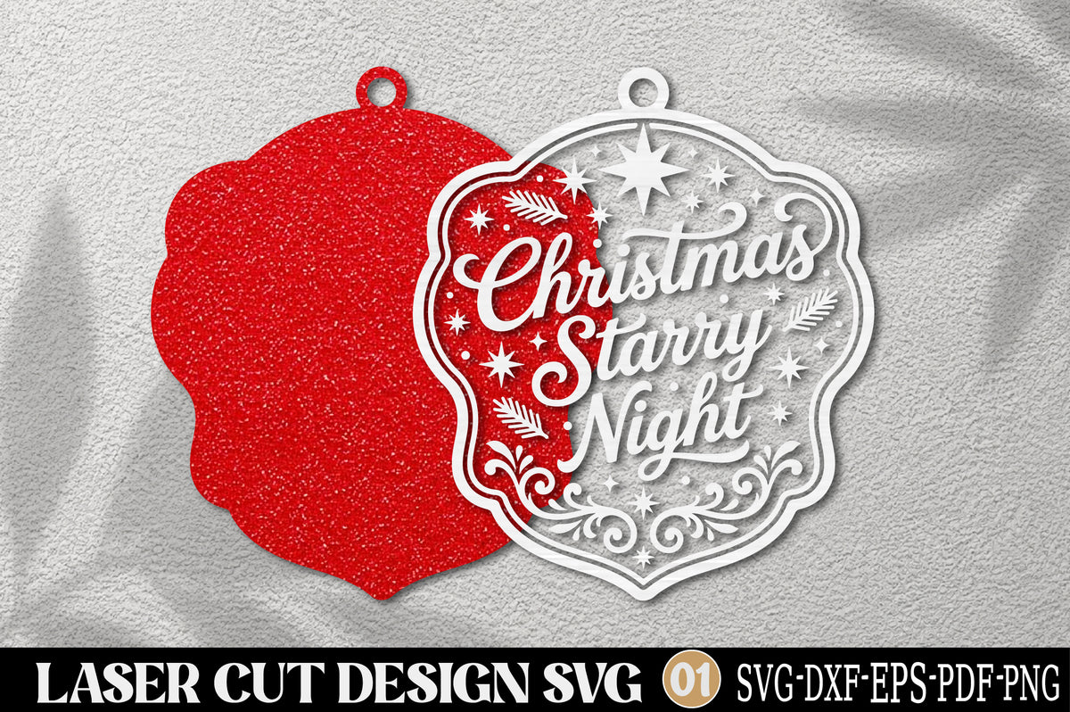 Christmas Starry Night Laser Cut SVG | Christmas Ornament Winter Night Cut File