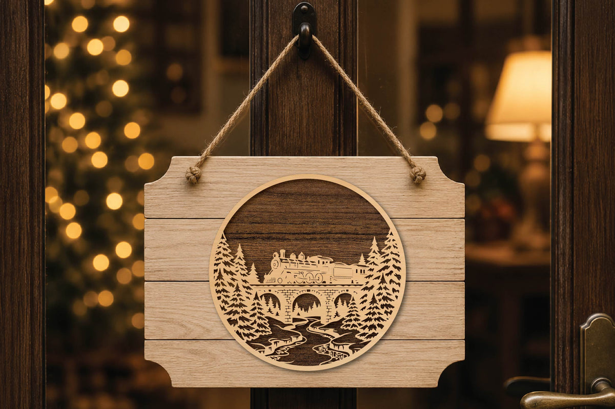 Christmas Train Laser Cut SVG, Christmas Train Ornament Cut File, Winter Train Woodland Holiday Decor
