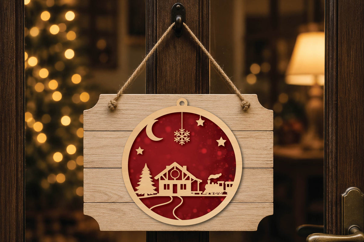 Christmas Train Station Ornament Laser Cut SVG