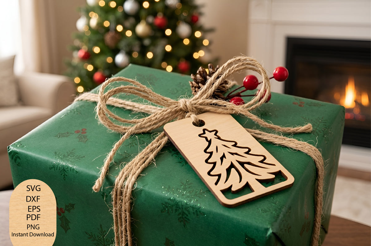Christmas Tree Gift Tag Laser Cut SVG, Christmas Gift Tag Cut File, Tree Gift Tag SVG, Holiday Gift Packaging Design