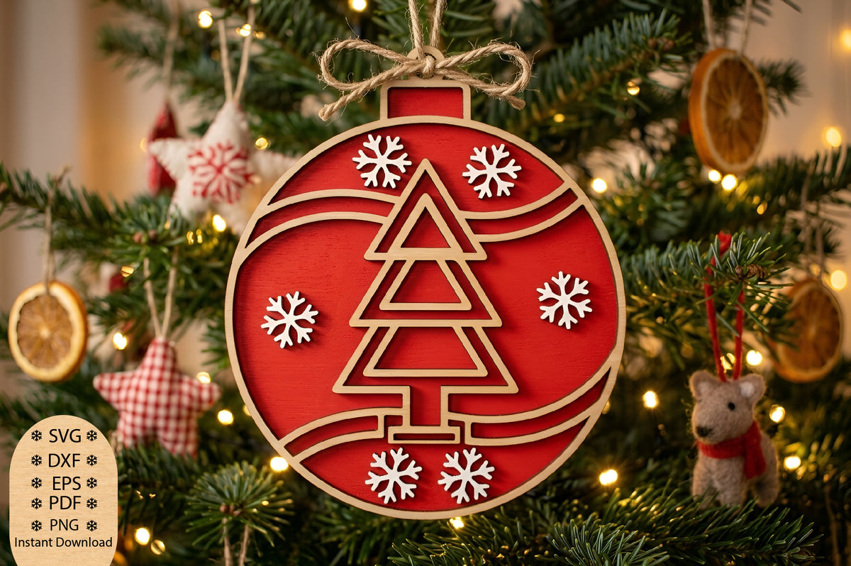Christmas Tree Ornament Laser Cut SVG, Christmas Tree Ornament Cut File, Holiday Tree SVG, Snowflake Ornament Design