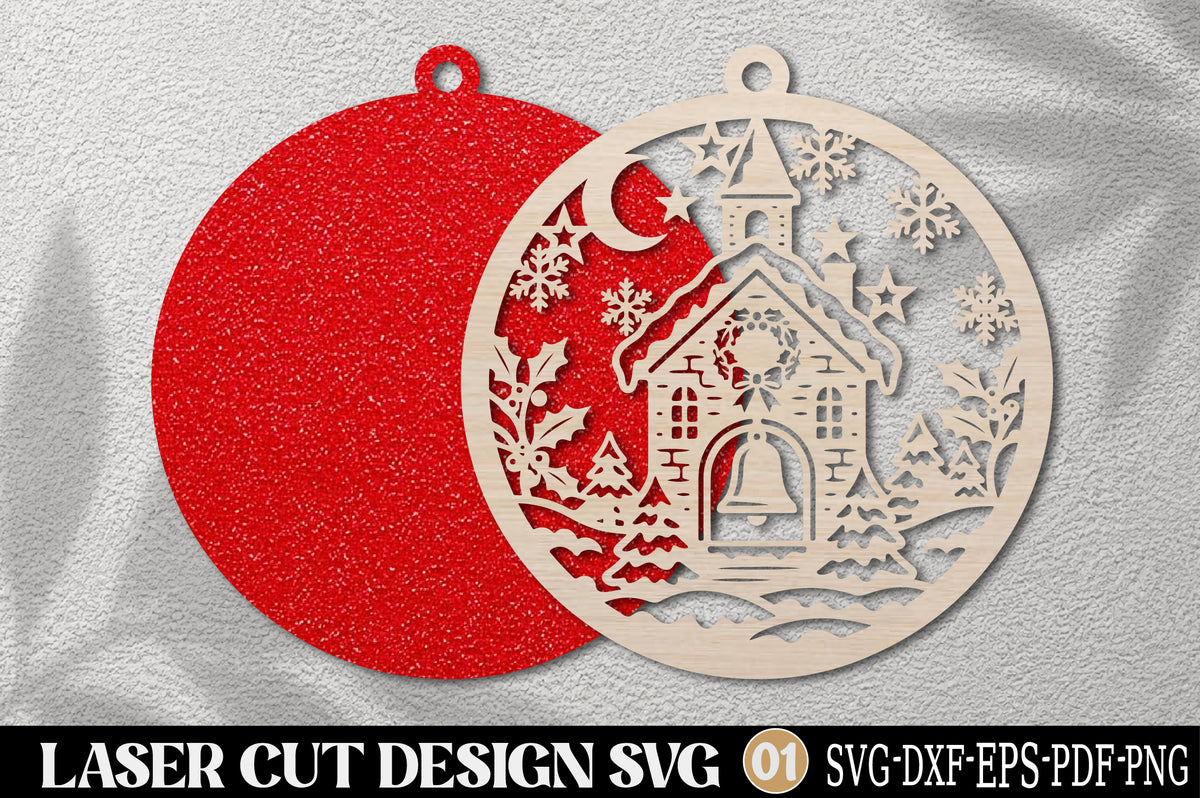 Christmas Village Bell Ornament SVG | Christmas Church Laser Cut Design