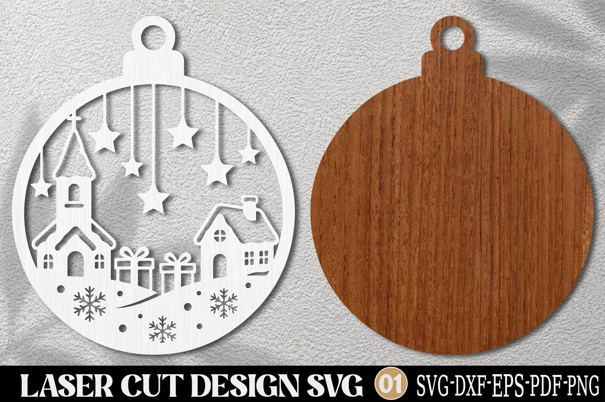 Christmas Village Ornament SVG Laser Cut | Winter Village Christmas Ornament Design