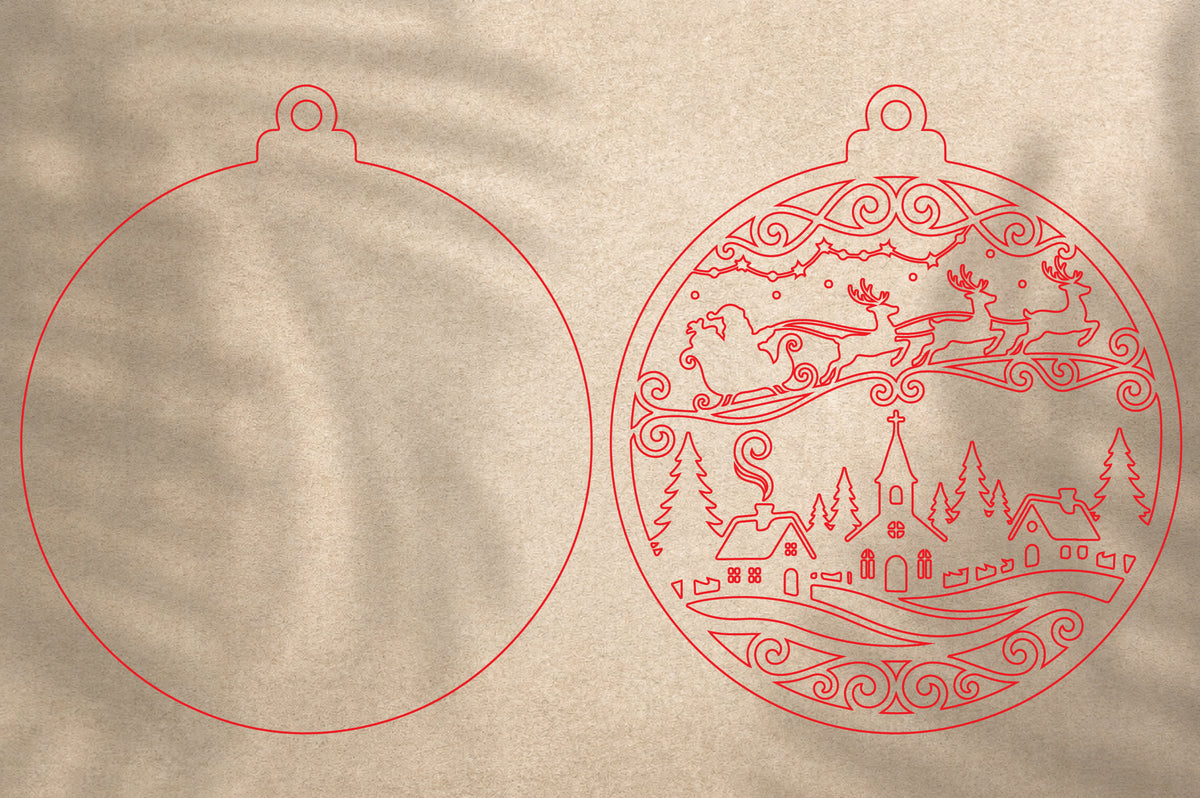 Christmas Village Ornament SVG Laser Cut | Santa Sleigh Winter Christmas Design