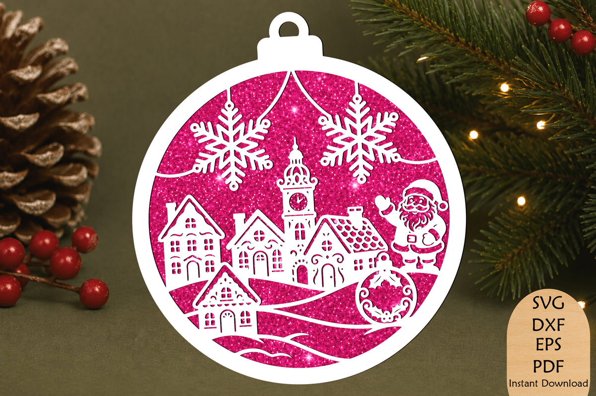 Christmas Village Santa Ornament Laser Cut SVG File