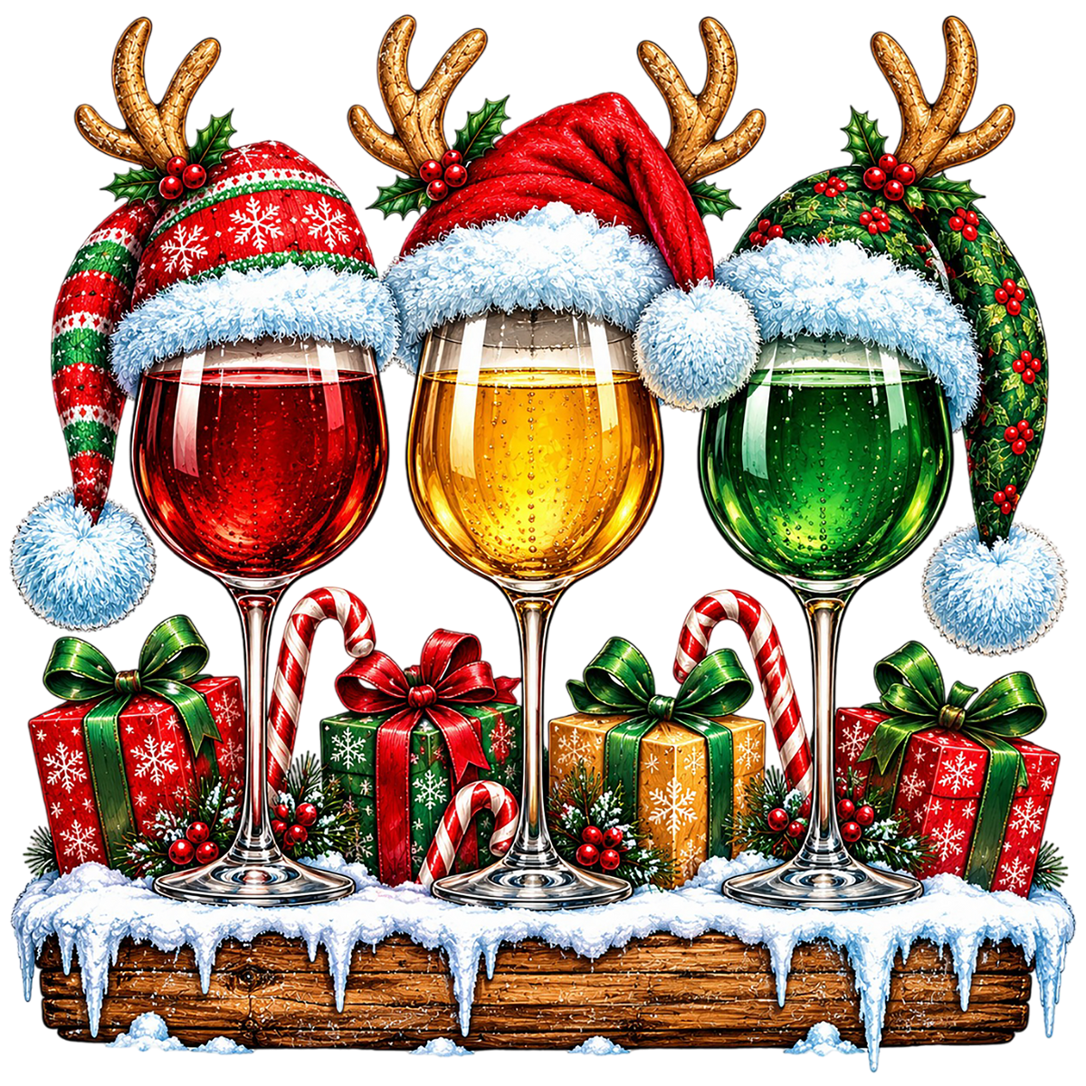 Christmas Wine Glasses Reindeer PNG Sublimation