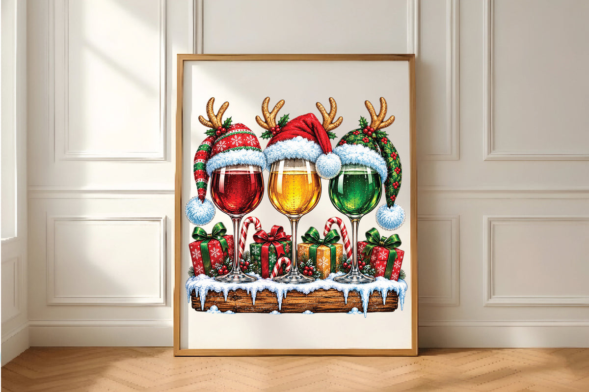 Christmas Wine Glasses Reindeer PNG Sublimation