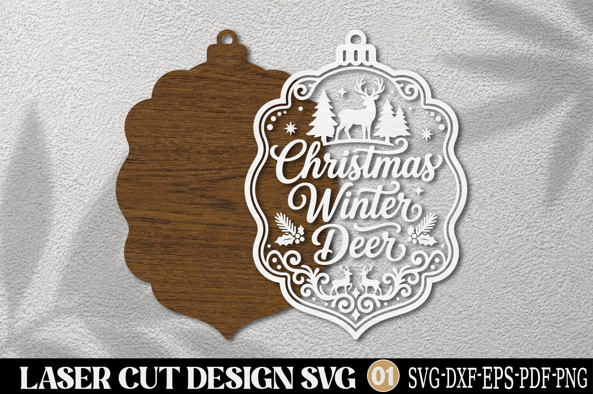 Christmas Winter Deer Laser Cut SVG | Christmas Deer Ornament Cut File