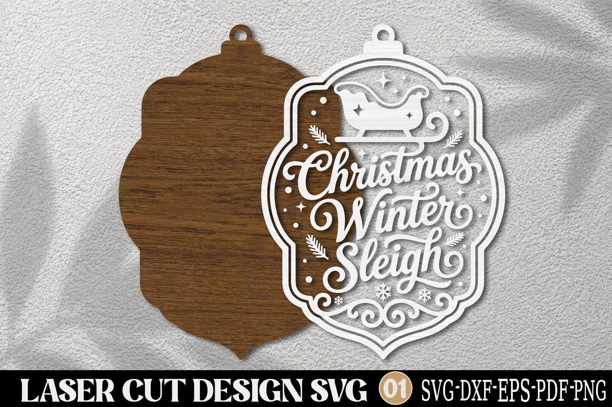 Christmas Winter Sleigh Laser Cut SVG | Christmas Ornament Cut File