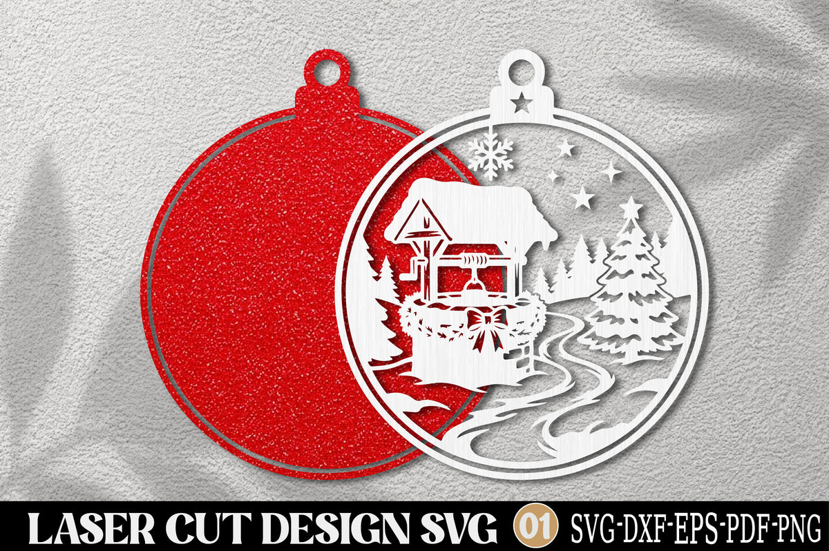 Christmas Wishing Well Ornament SVG | Winter Cabin Laser Cut Design