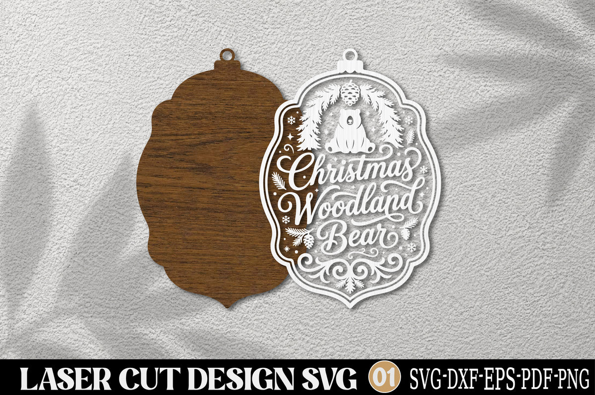 Christmas Woodland Bear Laser Cut SVG | Christmas Bear Ornament SVG