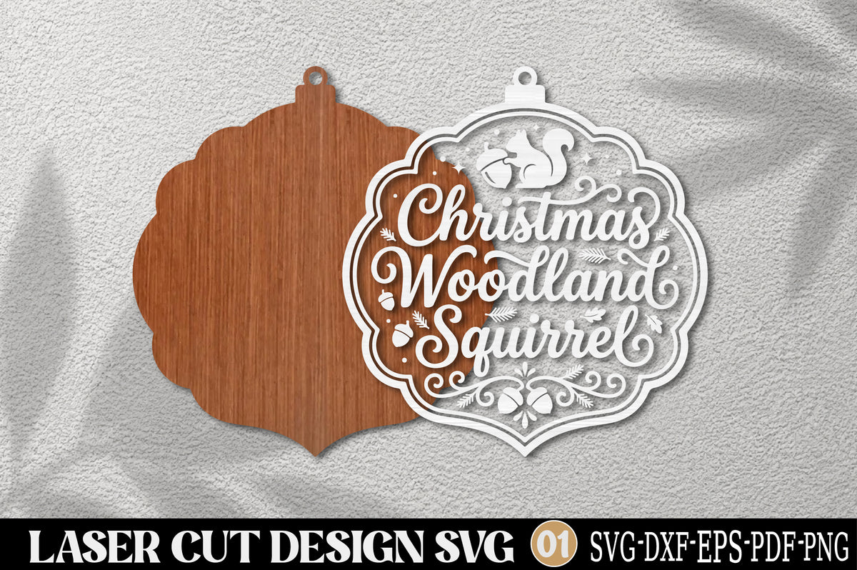 Christmas Woodland Squirrel Laser Cut SVG | Christmas Squirrel Ornament SVG