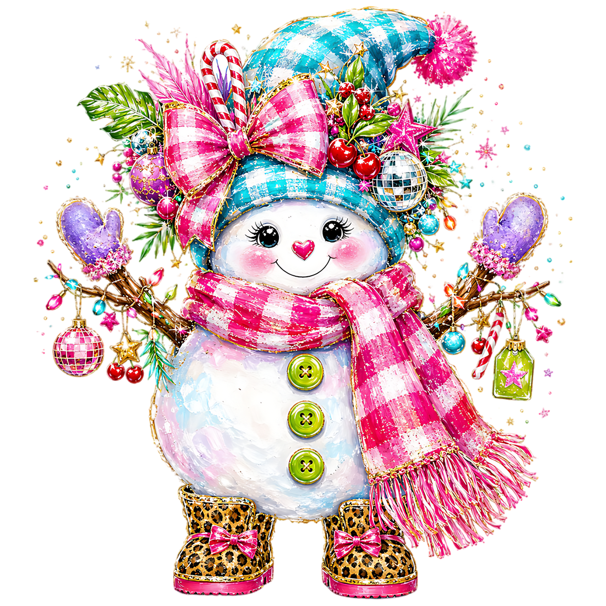 Colorful Pink Christmas Snowman PNG