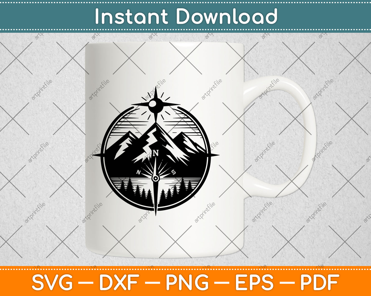 Compass and Mountains Svg Png Digital Cutting File
