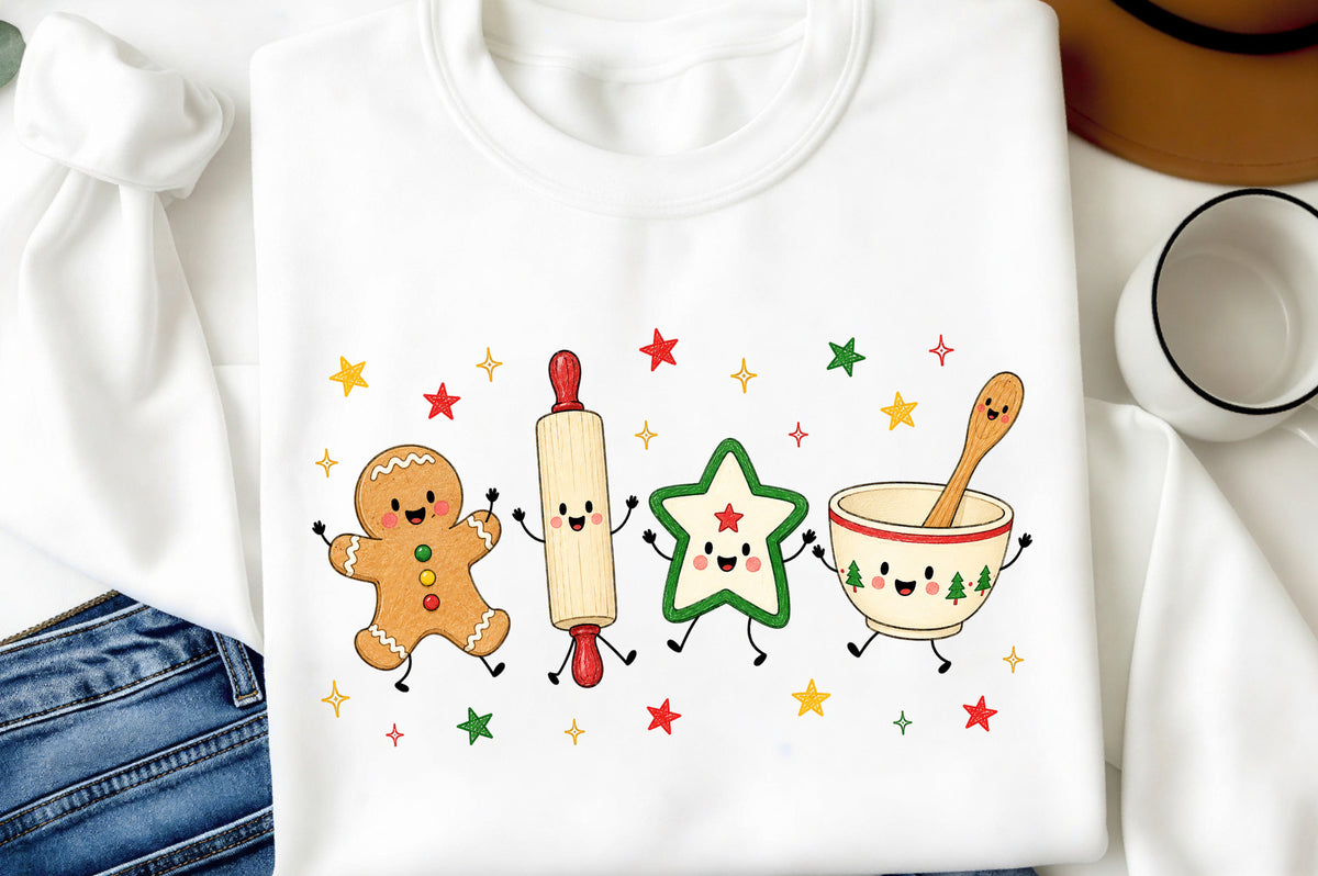 Cute Christmas Baking Characters PNG, Gingerbread Cookie Baking Sublimation Design