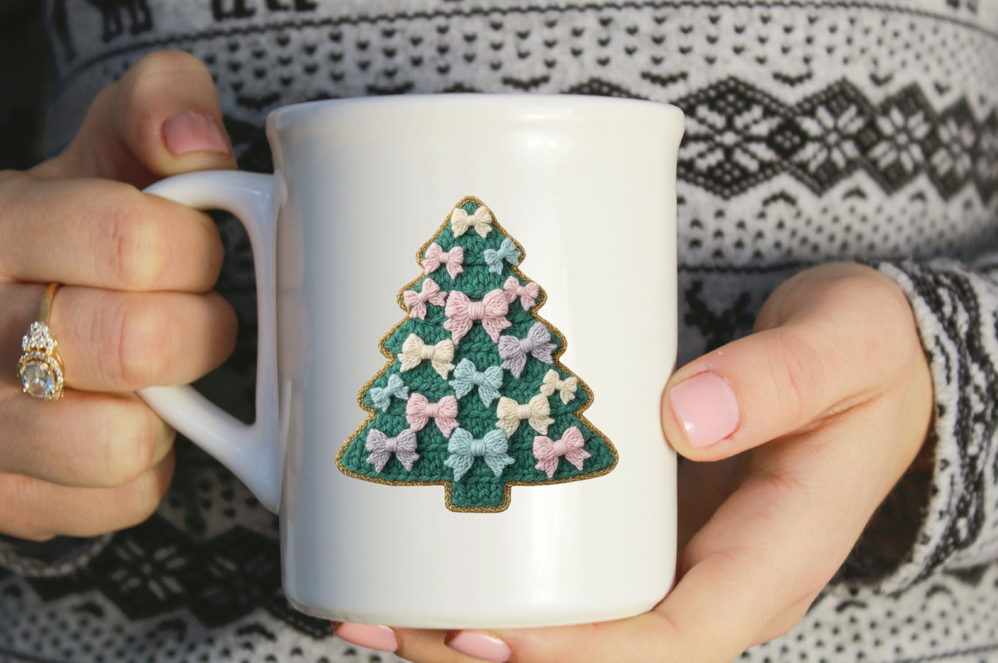 Coquette Crochet Yarn Christmas Tree PNG Sublimation