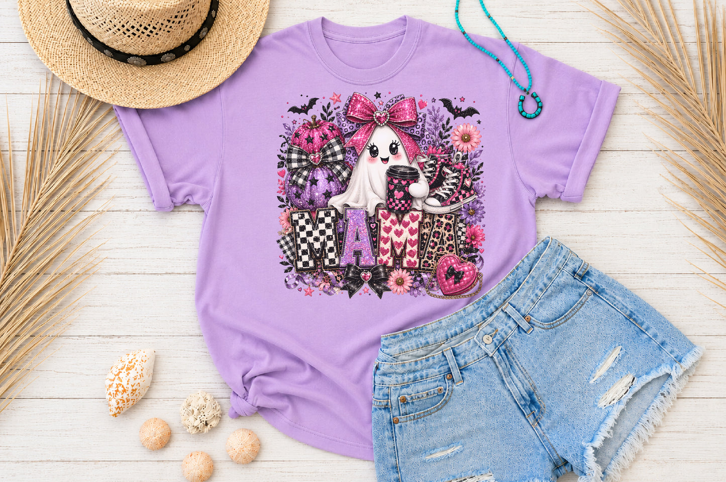 Coquette Halloween Mama PNG Pink Ghost Coffee Sublimation Cute Spooky Mom Design