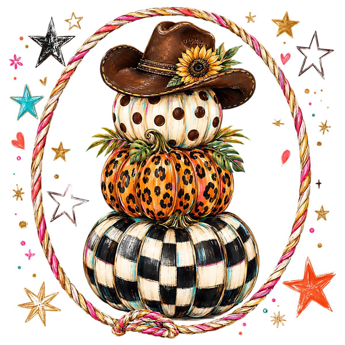 Cowboy Stacked Pumpkins Fall PNG