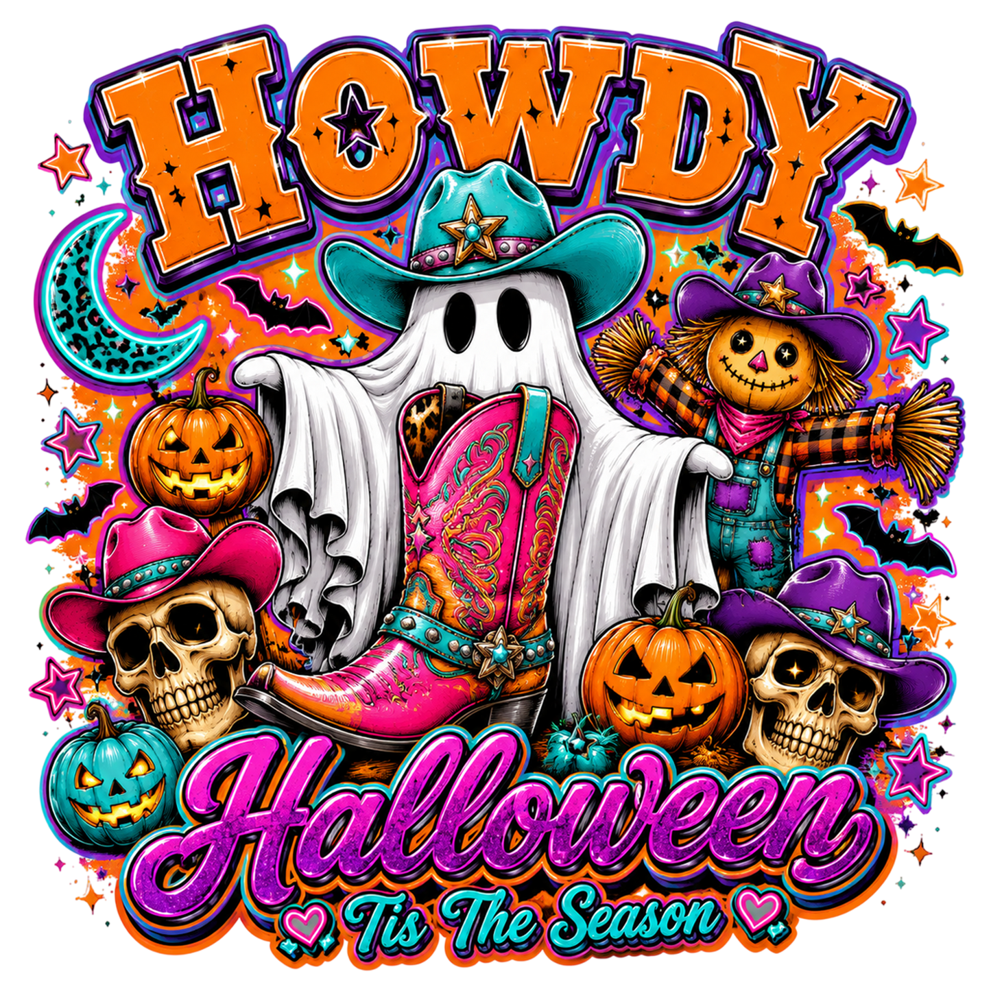 Cowgirl Halloween PNG | Western Ghost Boot Skull Pumpkin This The Season Sublimation Design