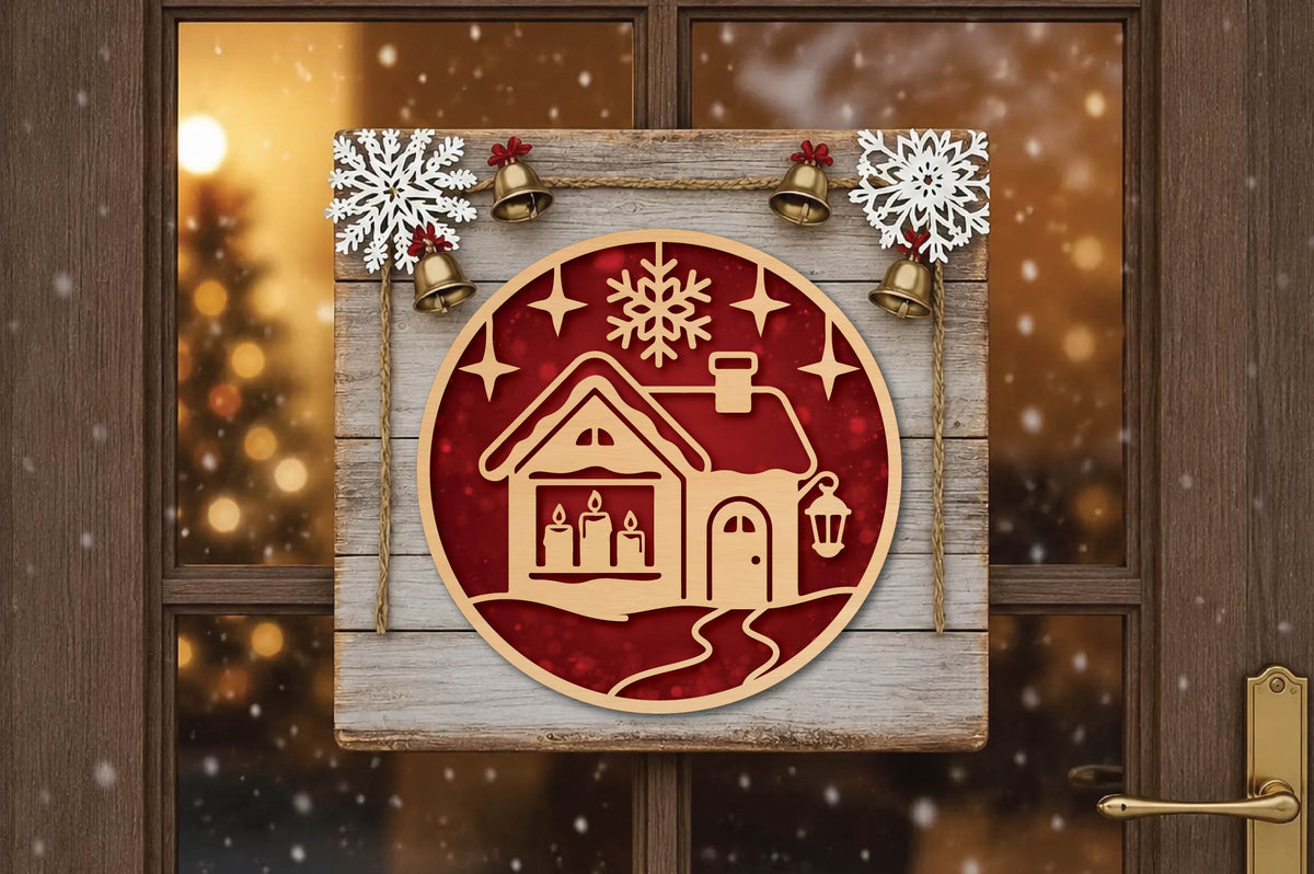 Cozy Christmas Cottage Ornament Laser Cut SVG