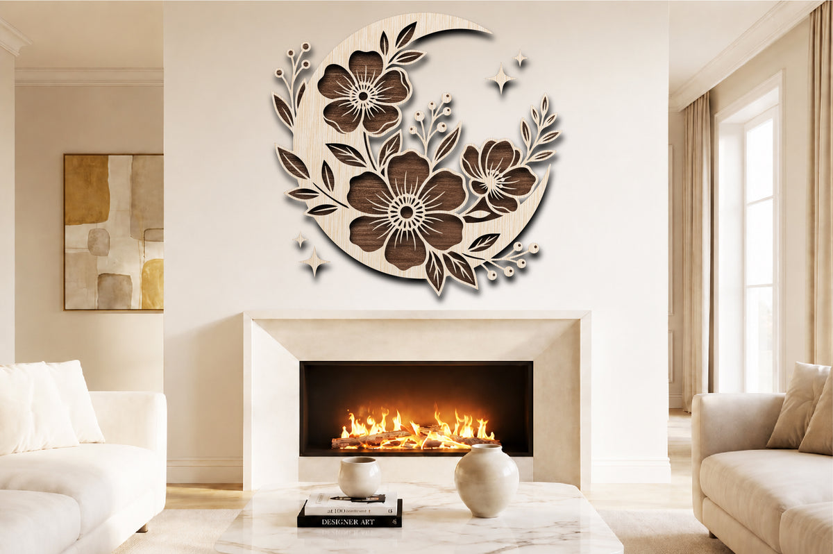 Crescent Moon Floral Wall Decor SVG
