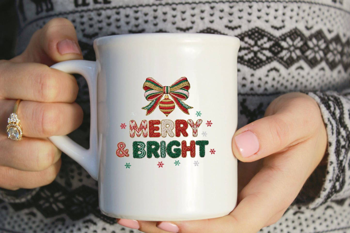 Crochet Yarn Merry & Bright Christmas PNG Sublimation