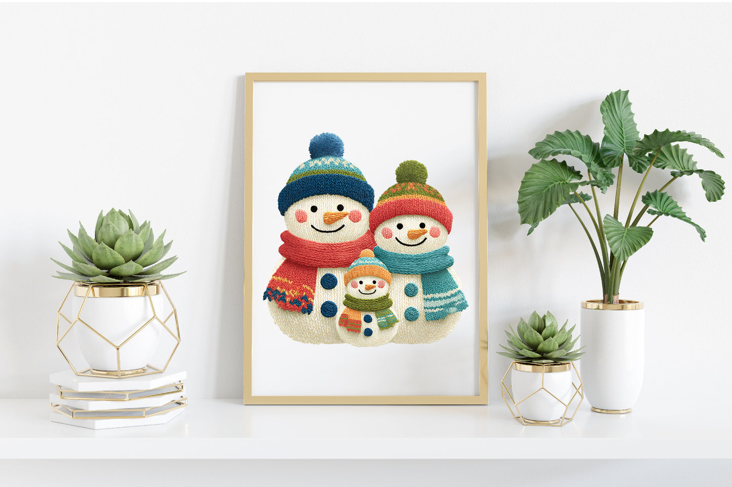 Crochet Yarn Christmas Snowman Clipart PNG Bundle | Cozy Watercolor Knitting Snowman Clipart