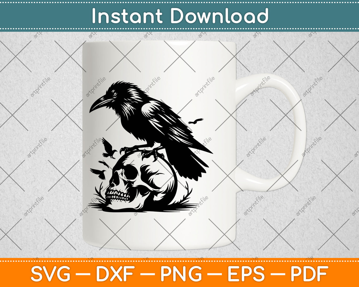 Crow on a Skull Gift Raven Skull Svg Digital Cutting File
