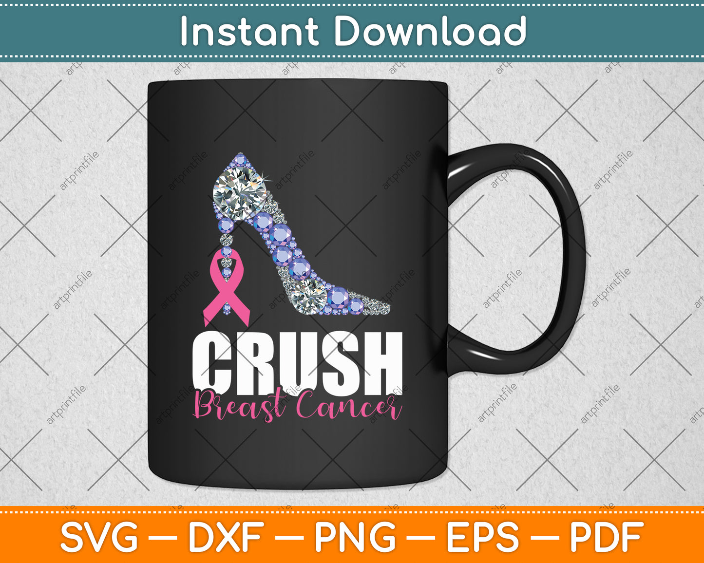 Crush Breast Cancer Awareness Bling Pink Ribbon Svg Digital Cutting File