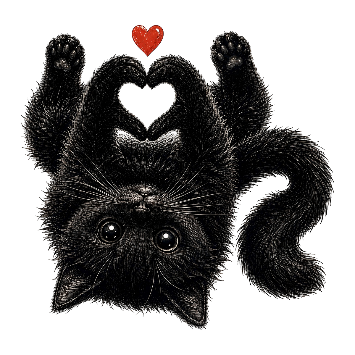 Cute Black Cat Heart Paws PNG