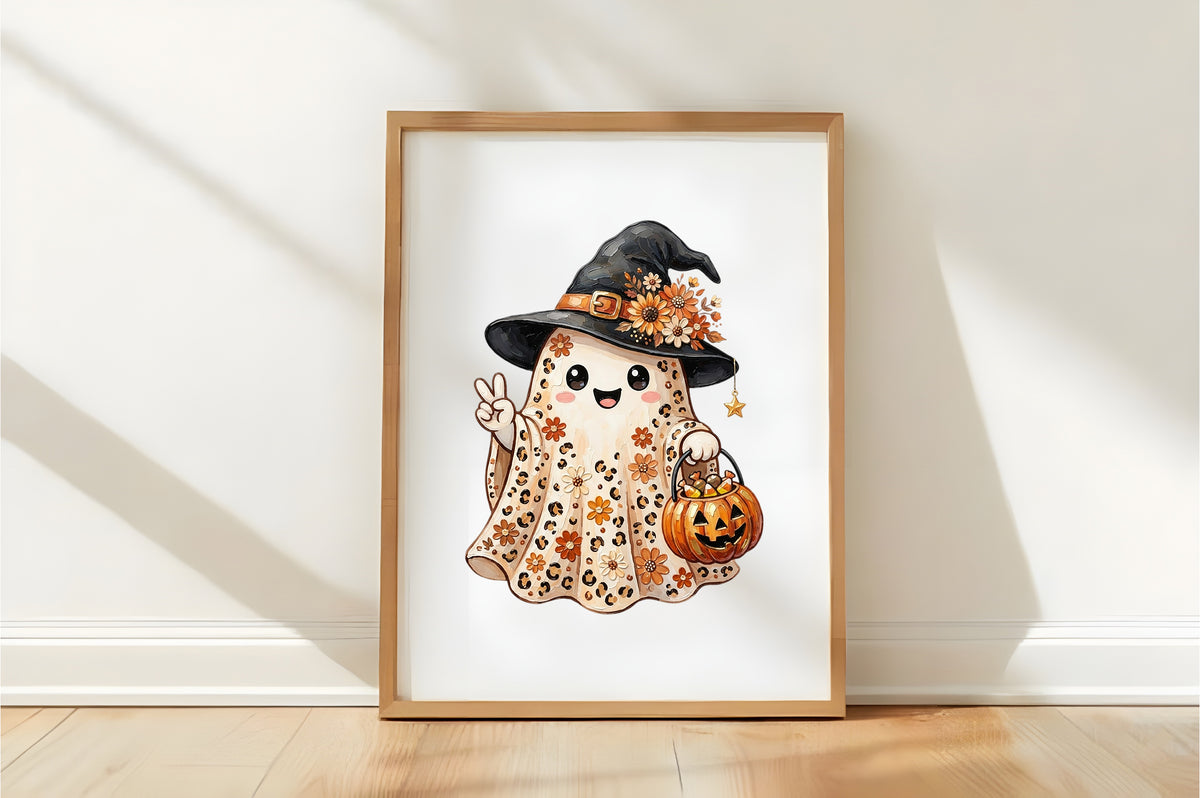 Cute Boho Halloween Ghost PNG