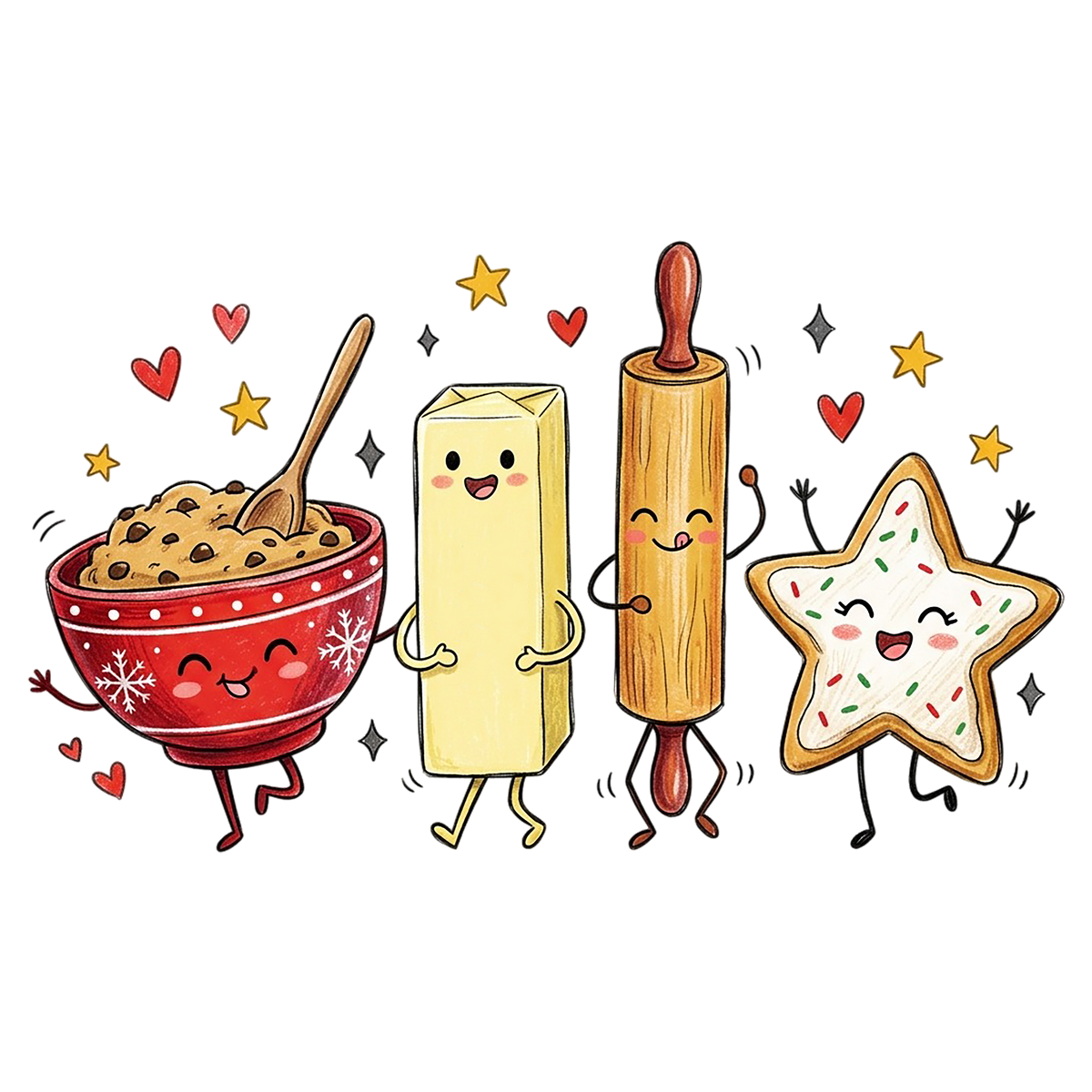 Cute Christmas Baking Friends PNG