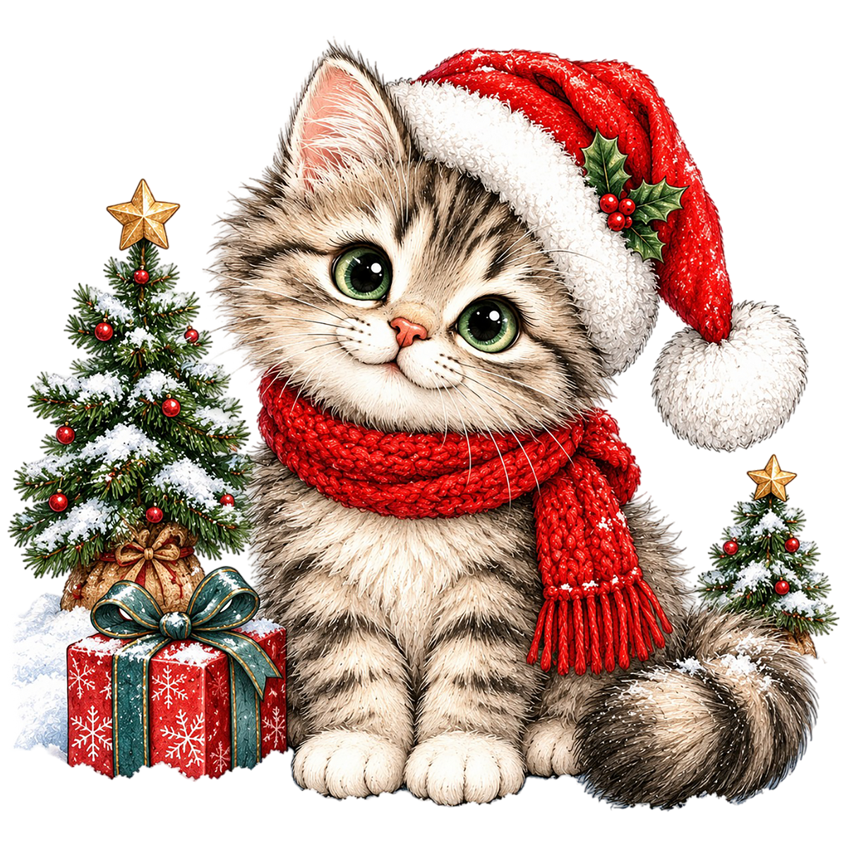 Cute Christmas Cat Santa Hat PNG Clipart