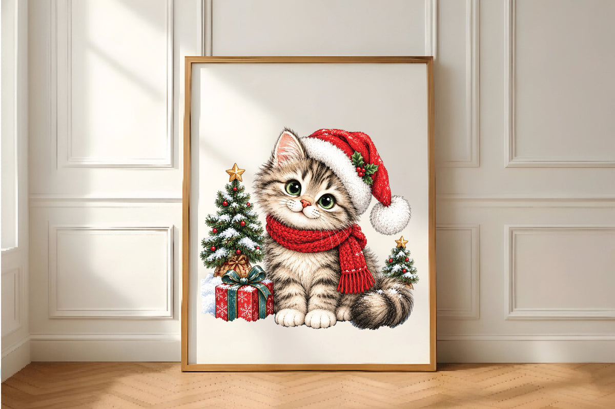 Cute Christmas Cat Santa Hat PNG Clipart