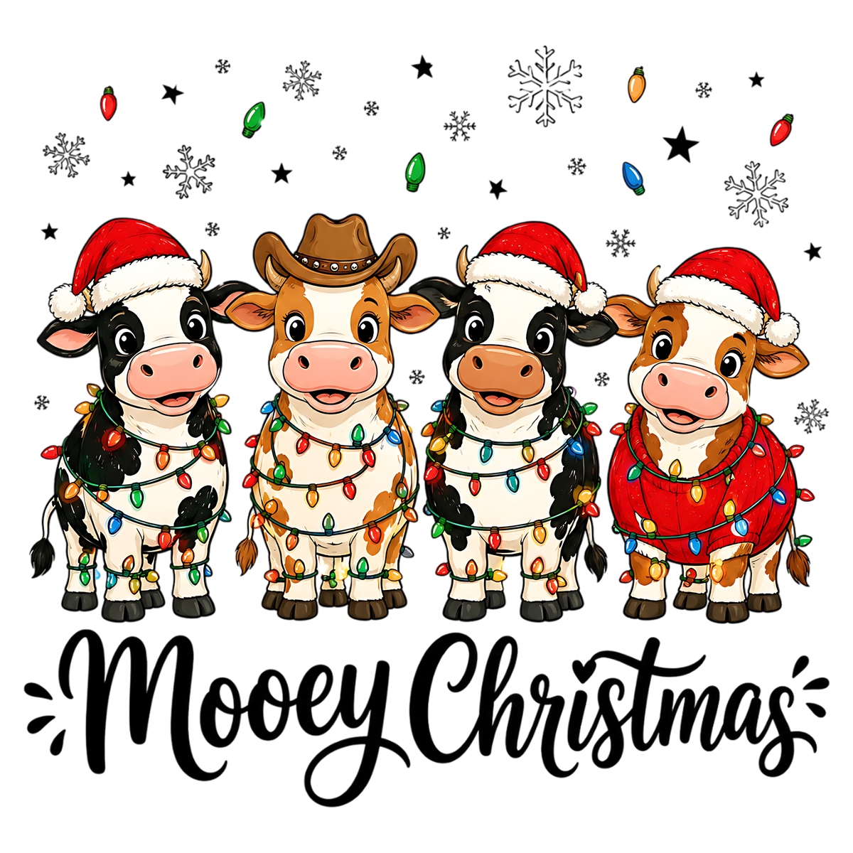 Cute Christmas Cow Santa Hats PNG