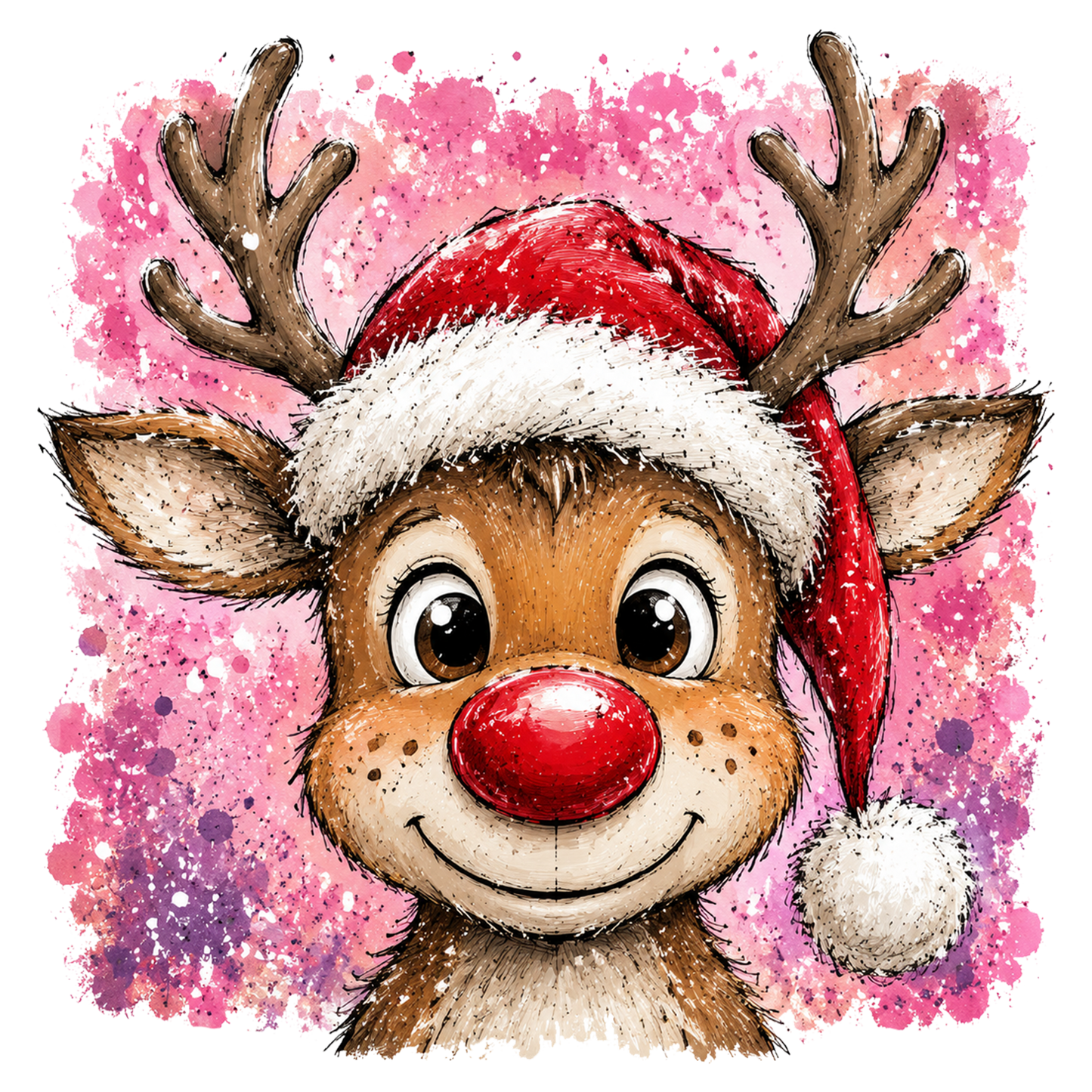 Cute Christmas Reindeer Santa Hat Pink Christmas PNG