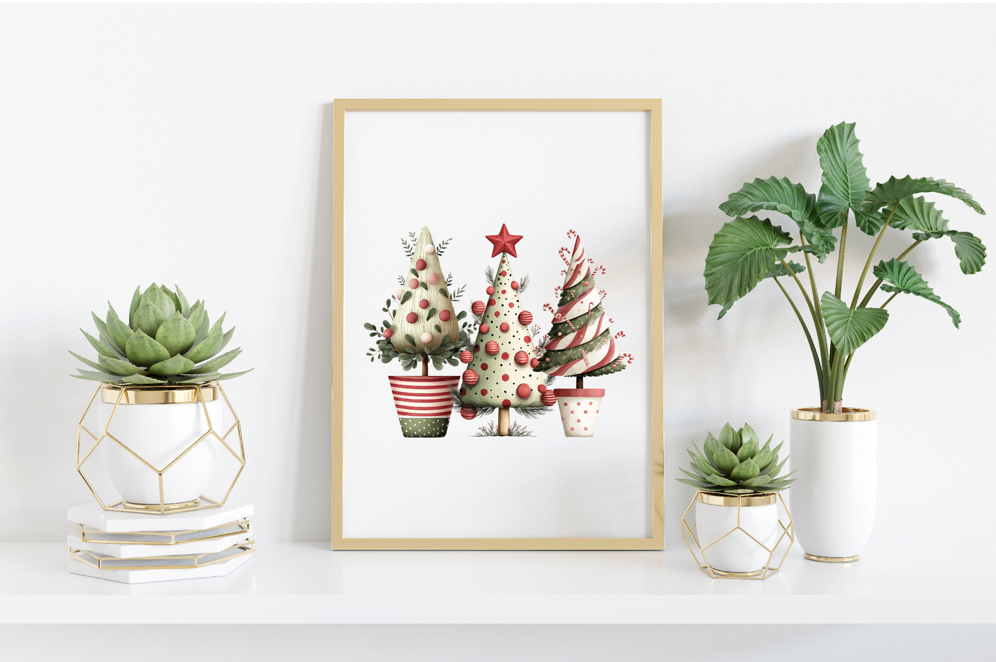 Cute Christmas Topiary Tree Clipart PNG Bundle | Watercolor Holiday Topiary Trees