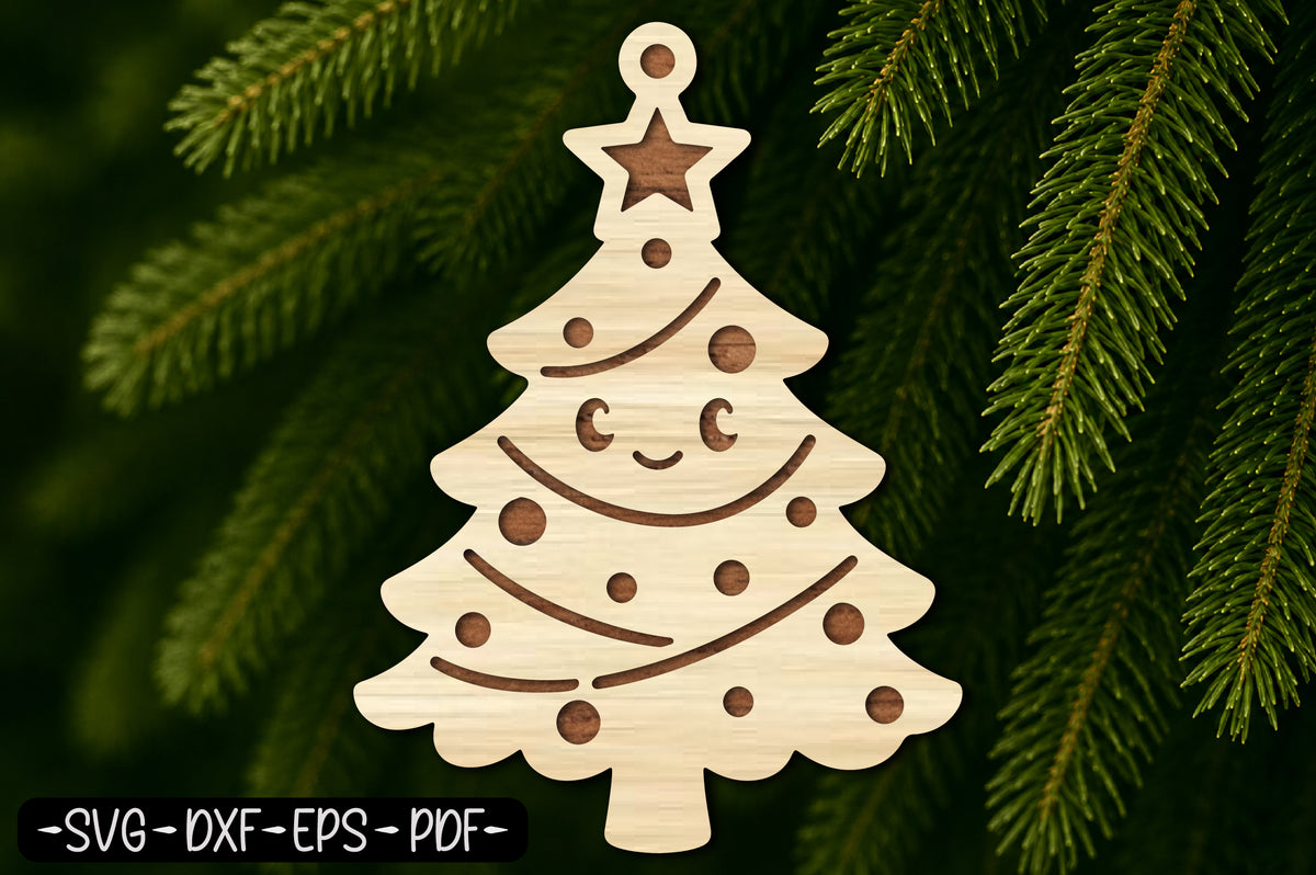 Cute Christmas Tree Ornament Laser Cut SVG, Christmas Tree Cut File, Holiday Tree Ornament SVG, Christmas Laser Cut Design
