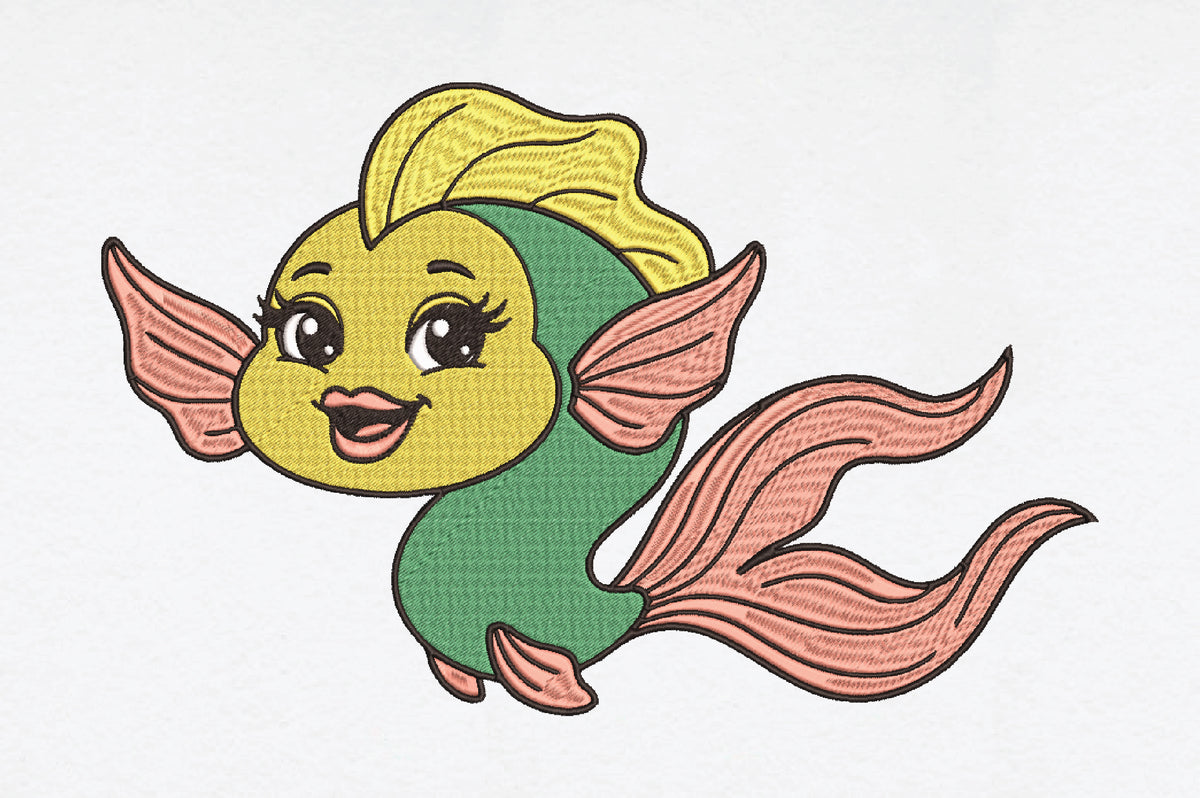 Cute Mermaid Fish Embroidery Design