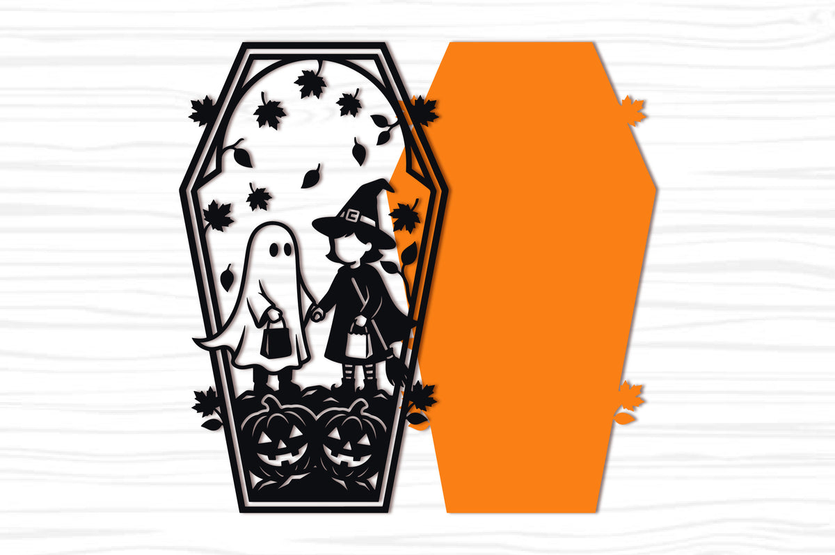Cute Ghost Witch Halloween Coffin SVG