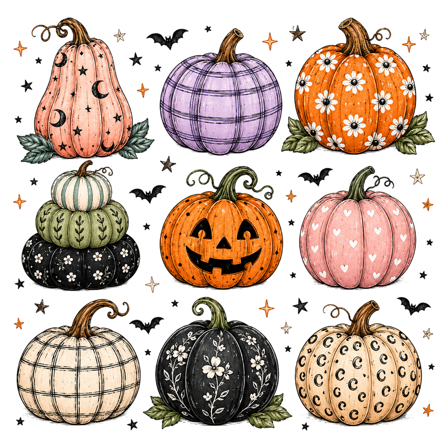 Cute Halloween Pumpkin PNG Bundle Boho Spooky Fall Sublimationc