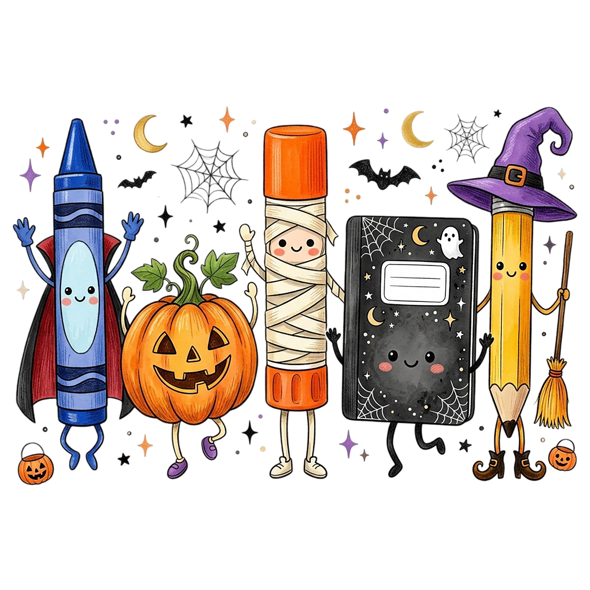 Cute Halloween School Supplies PNG