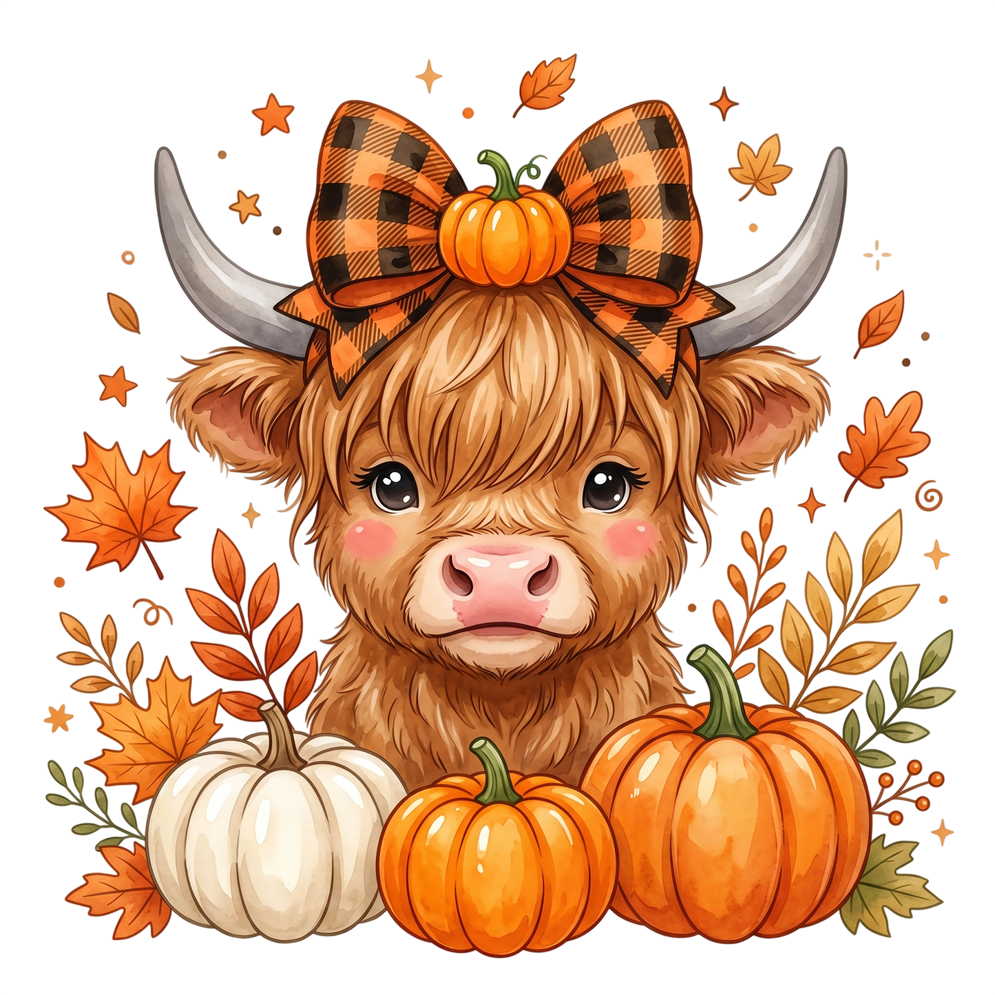 Cute Highland Cow Fall PNG Autumn Pumpkin Sublimation Design