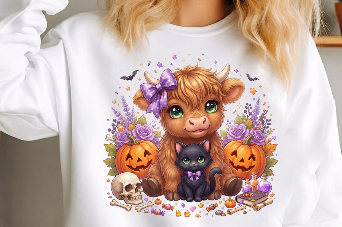 Cute Highland Cow Halloween PNG